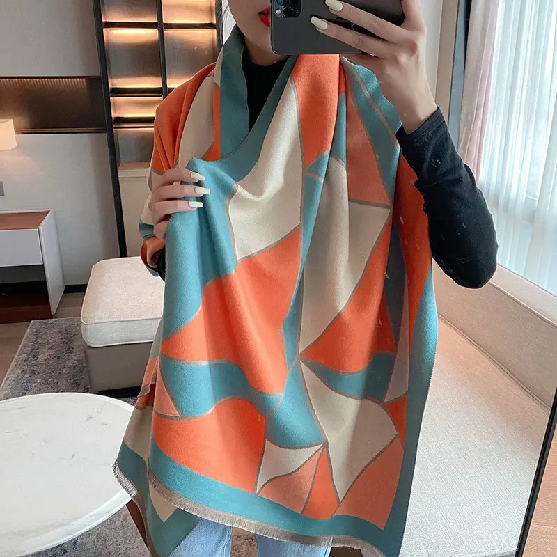 Women's Warm Neck Shawl Orange Beige Air Conditioner Cover - Image 24