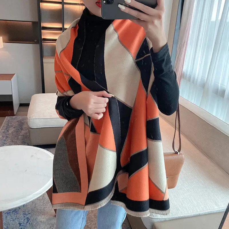 Women's Warm Neck Shawl Orange Beige Air Conditioner Cover - Image 25