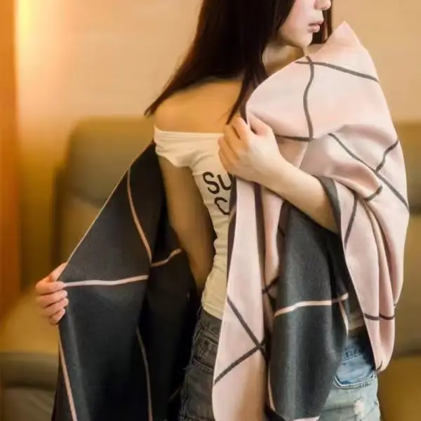 Women's Warm Neck Shawl Orange Beige Air Conditioner Cover - Image 11