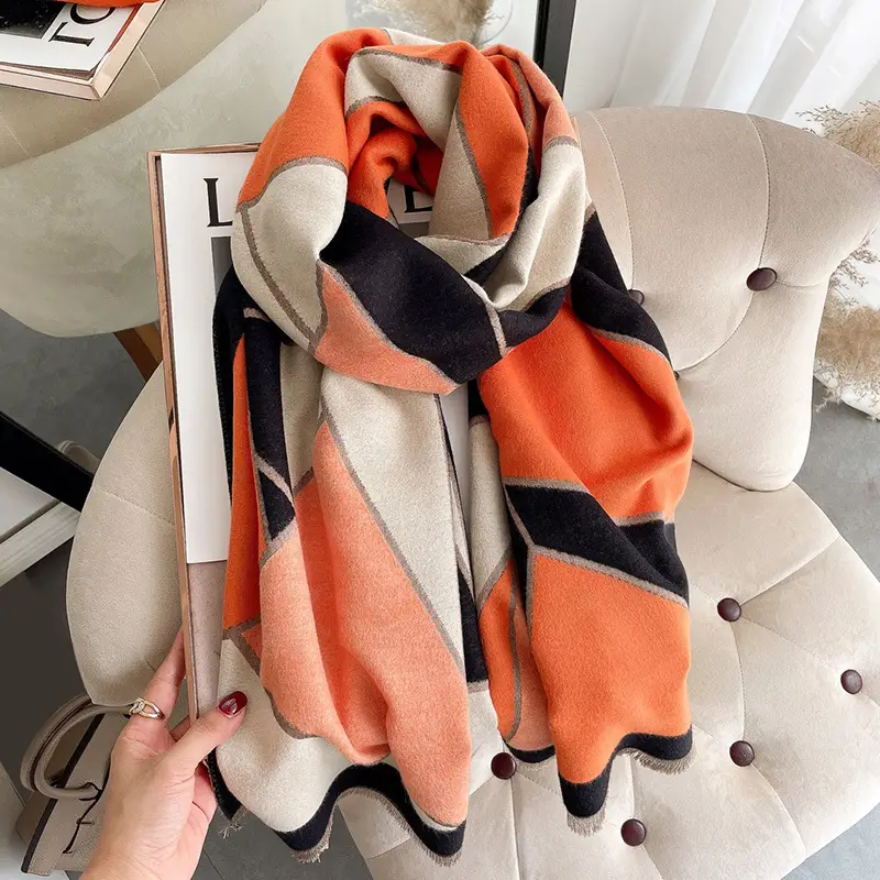 Women's Warm Neck Shawl Orange Beige Air Conditioner Cover - Image 3