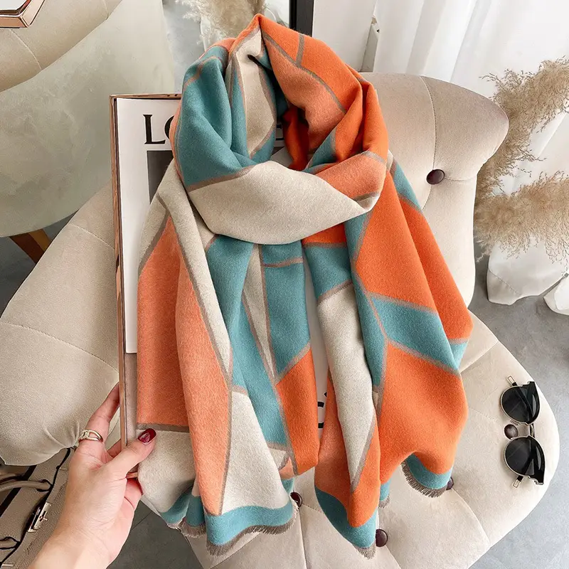 Women's Warm Neck Shawl Orange Beige Air Conditioner Cover - Image 4