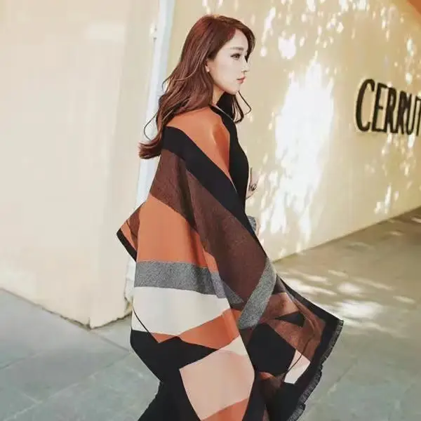Women's Warm Neck Shawl Orange Beige Air Conditioner Cover - Image 7