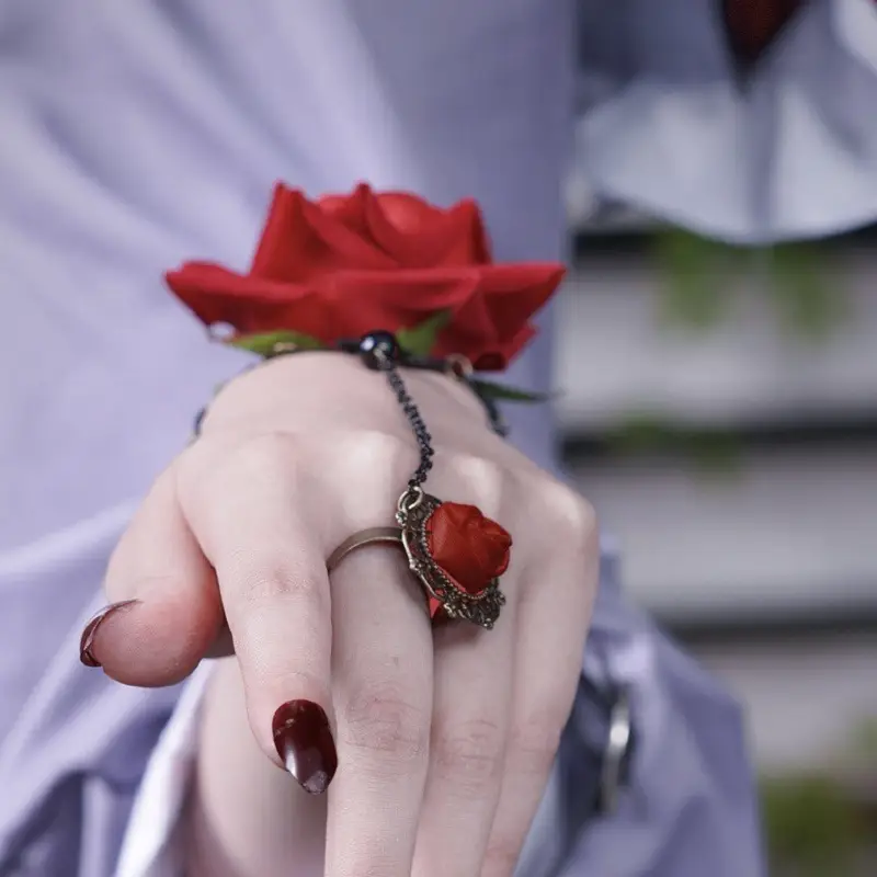 Red Rose Halloween Lace Bracelet Ring Set - Image 5