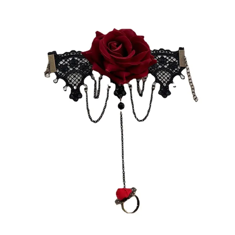 Red Rose Halloween Lace Bracelet Ring Set - Image 6