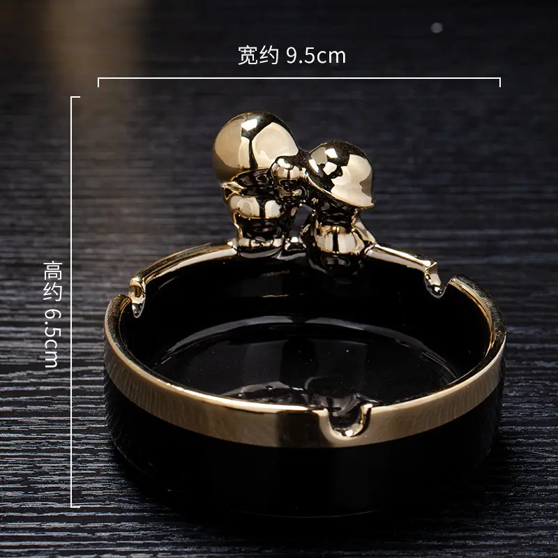 Nordic Ceramic Ashtray Black Gold 9.5cm