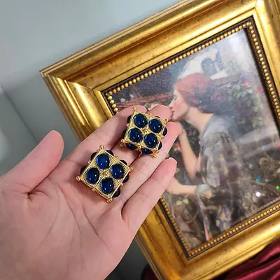 Blue Glazed Medieval Ear Clips for Women - Image 9
