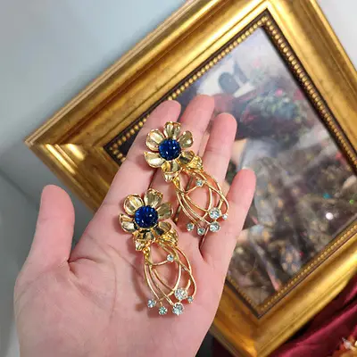 Blue Glazed Medieval Ear Clips for Women - Image 4