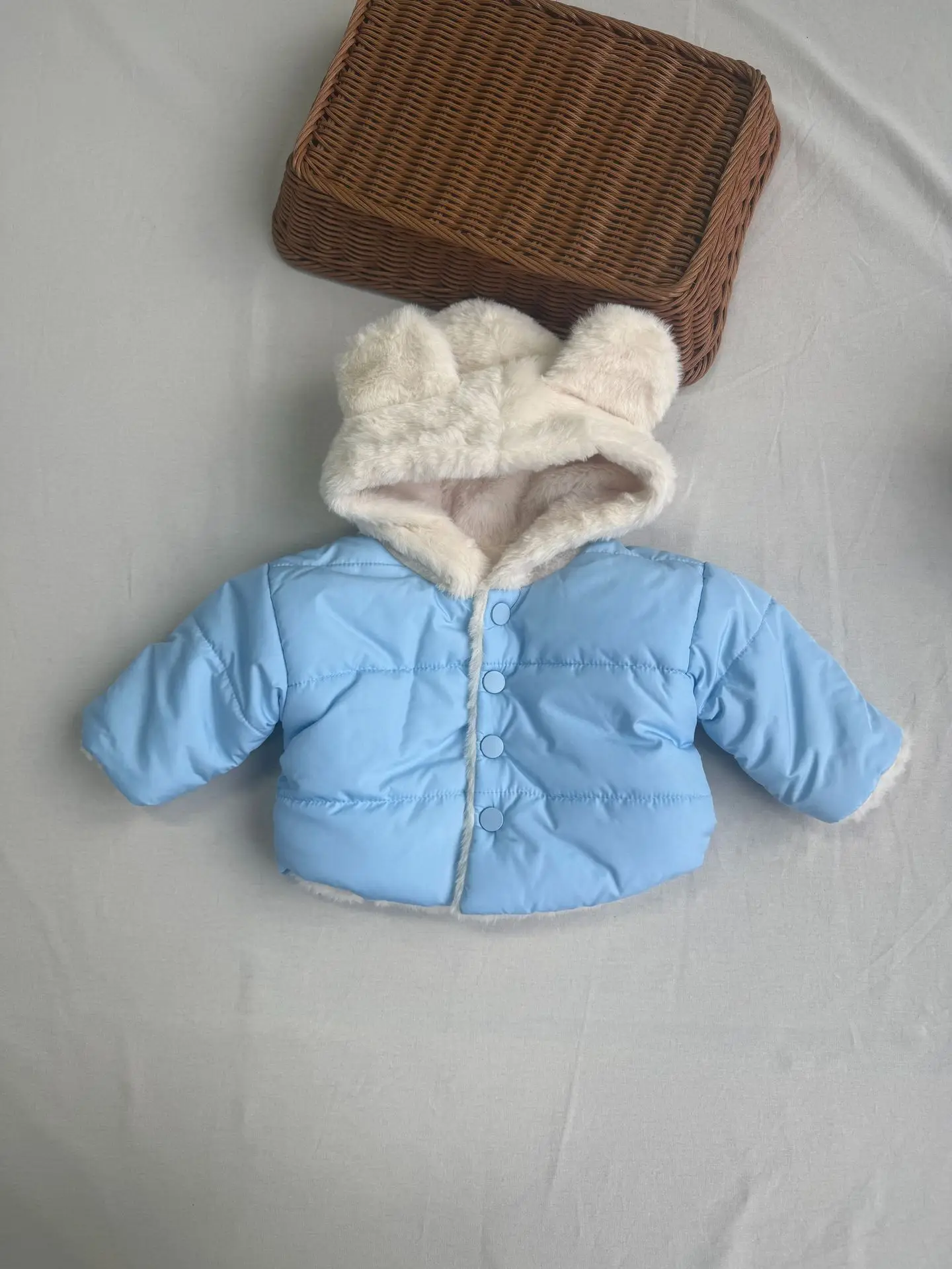 Blue Hooded Warm Puffer Jacket for Kids Unisex — feature 3