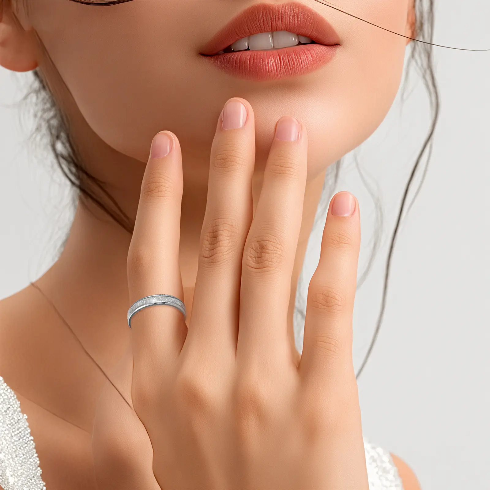 Titanium Women's Couple Ring 4mm Ice Silk Foil - Image 3