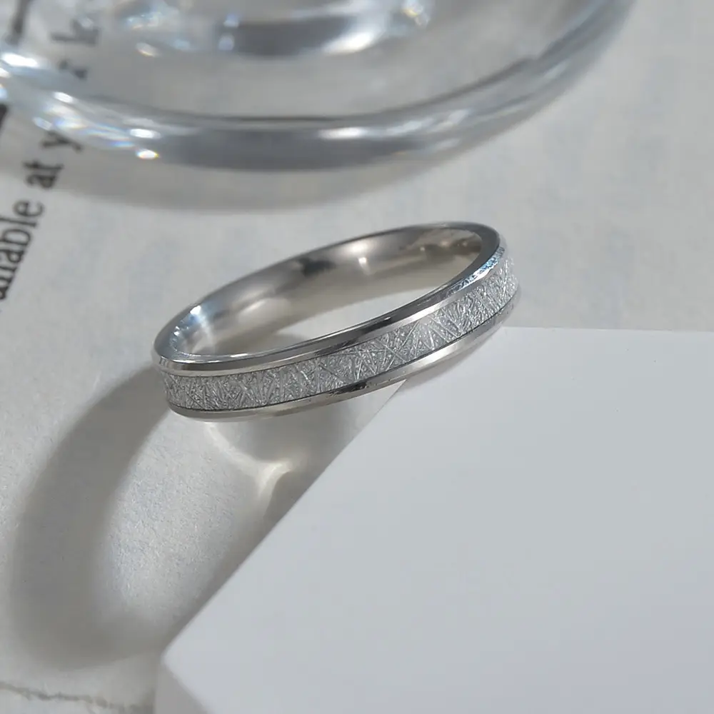Titanium Women's Couple Ring 4mm Ice Silk Foil — feature 6