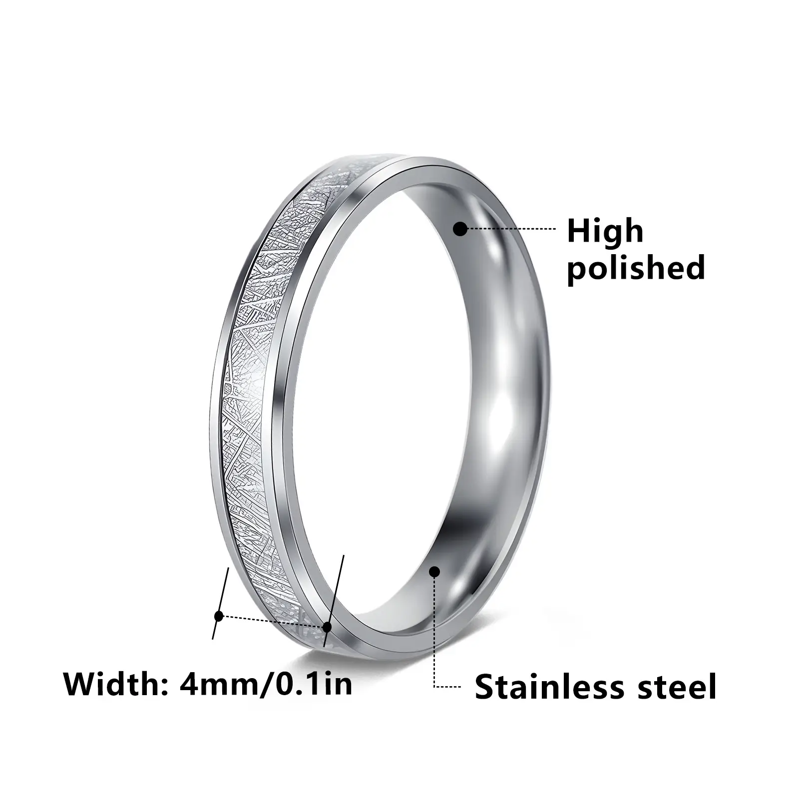 Titanium Women's Couple Ring 4mm Ice Silk Foil - Image 6