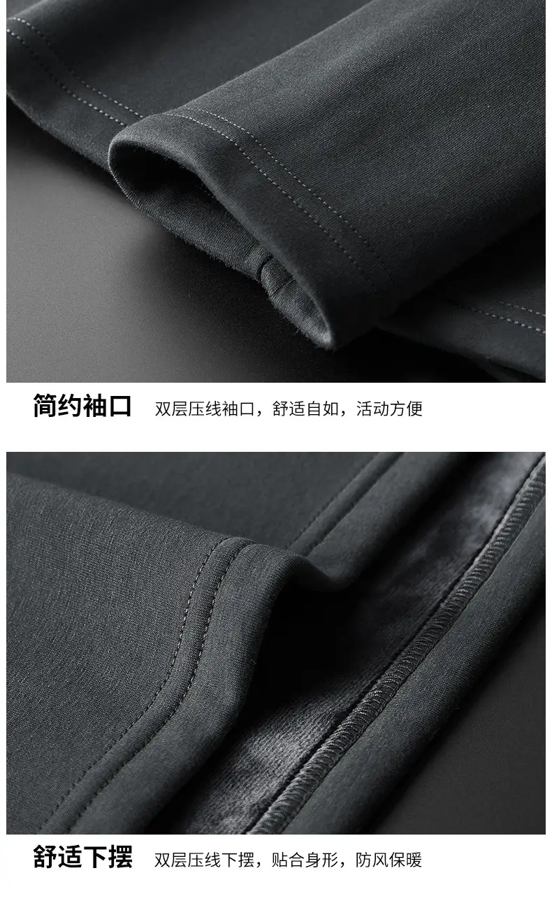 Men V-Neck Fox Velvet Long Sleeve T-Shirt Black — feature 17