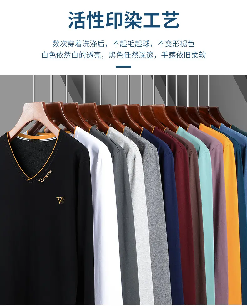 Men V-Neck Fox Velvet Long Sleeve T-Shirt Black — feature 7