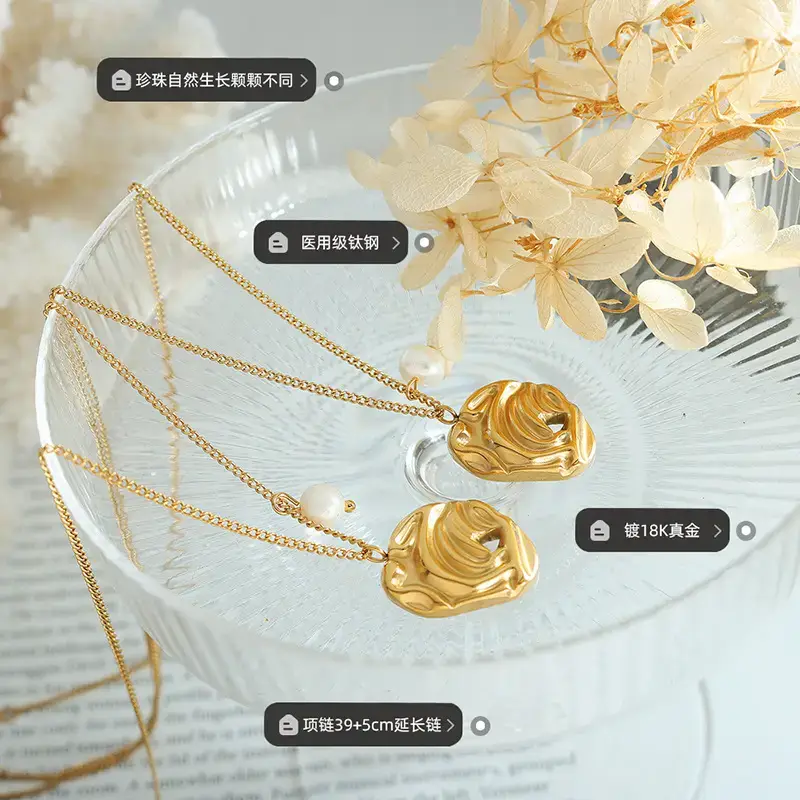 Gold Plated Pearl Necklace for Women with Titanium Steel Design - Image 4