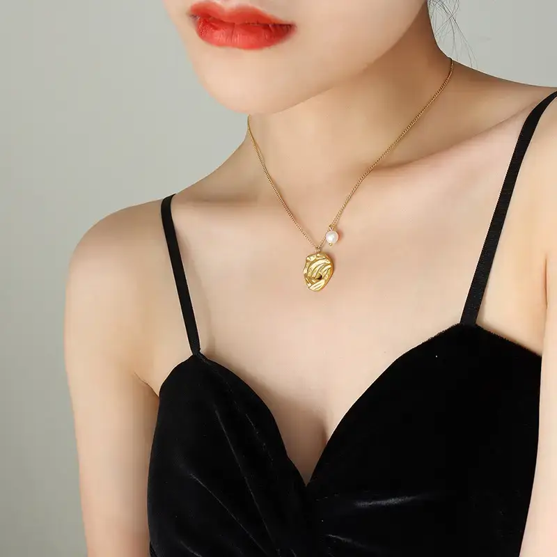 Gold Plated Pearl Necklace for Women with Titanium Steel Design - Image 6