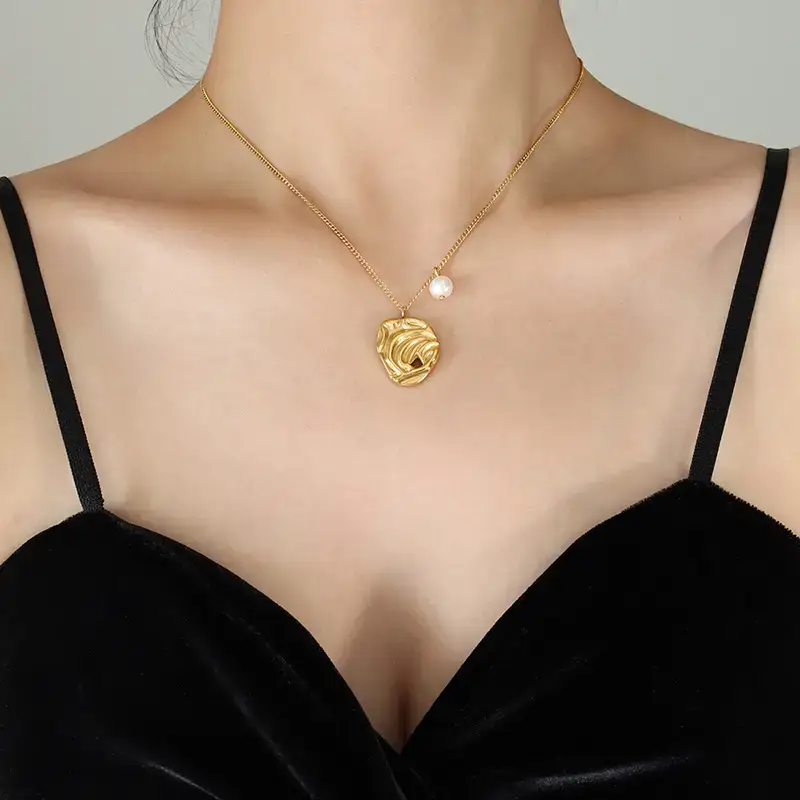 Gold Plated Pearl Necklace for Women with Titanium Steel Design - Image 2