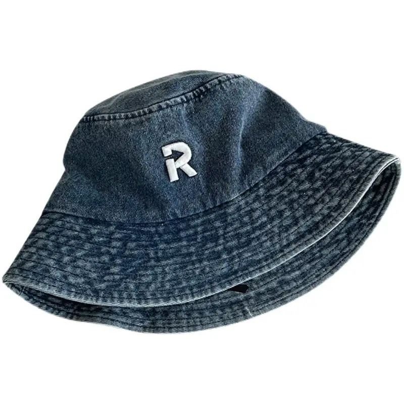 Women's New Alphabet Denim Fisherman Hat Sunshade Show Face Small - Image 8