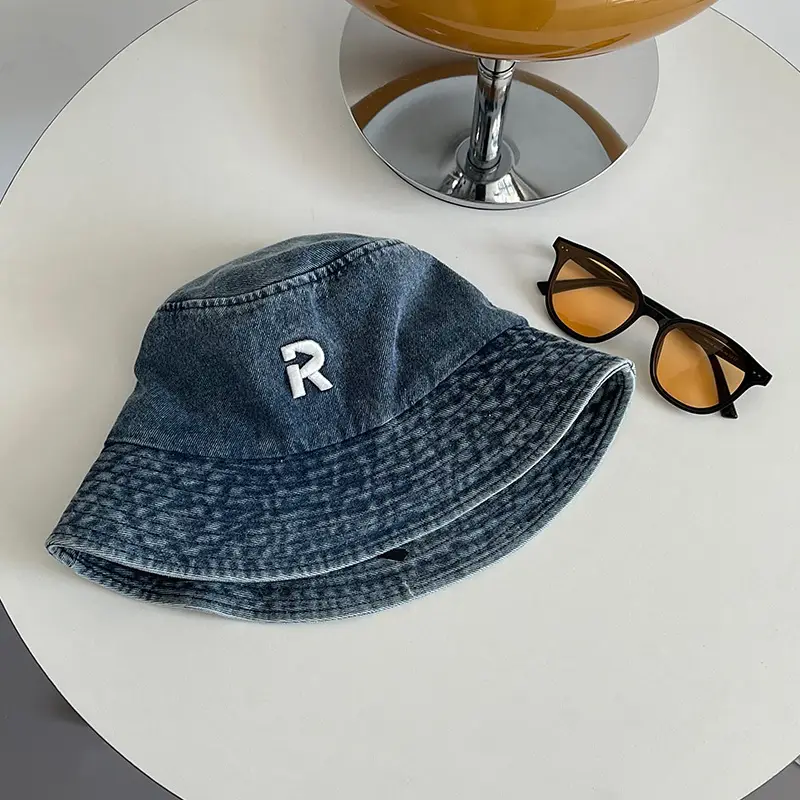 Women's New Alphabet Denim Fisherman Hat Sunshade Show Face Small - Image 2