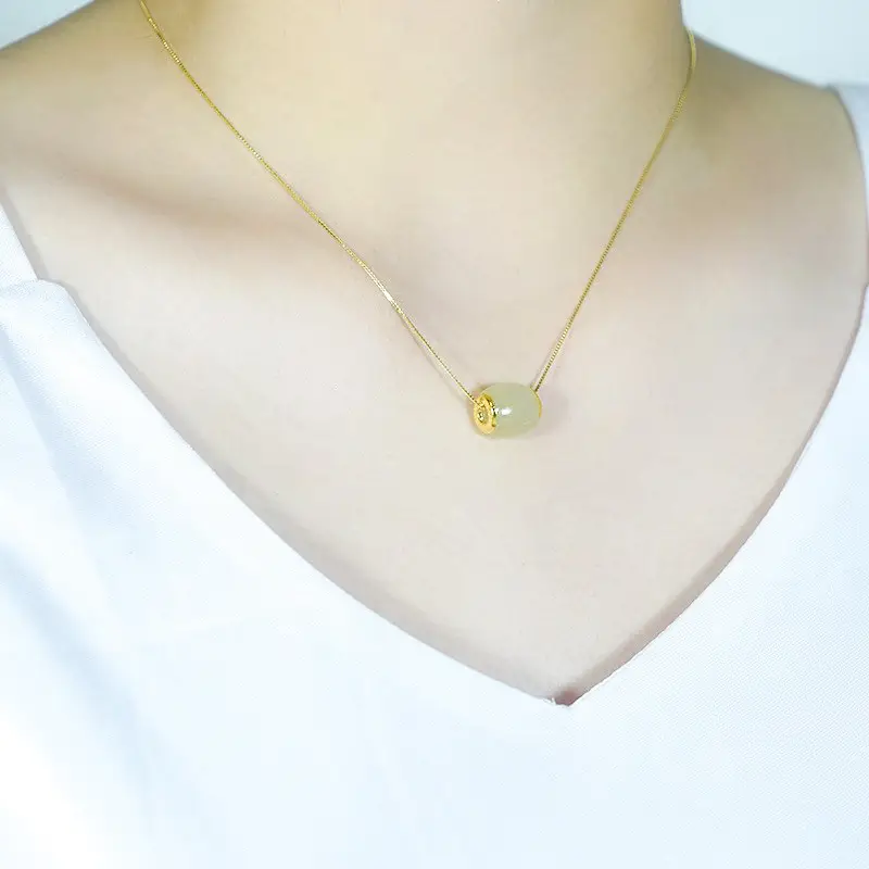 Natural Jade & Hetian Jade Luck Necklace Gold Chain - Image 3