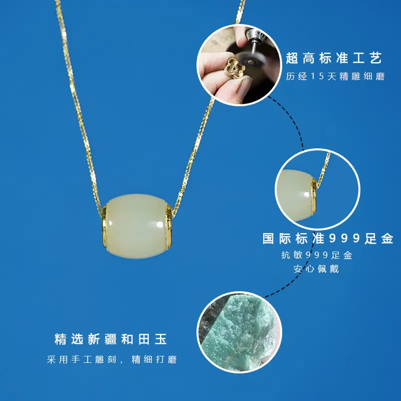 Natural Jade & Hetian Jade Luck Necklace Gold Chain - Image 5
