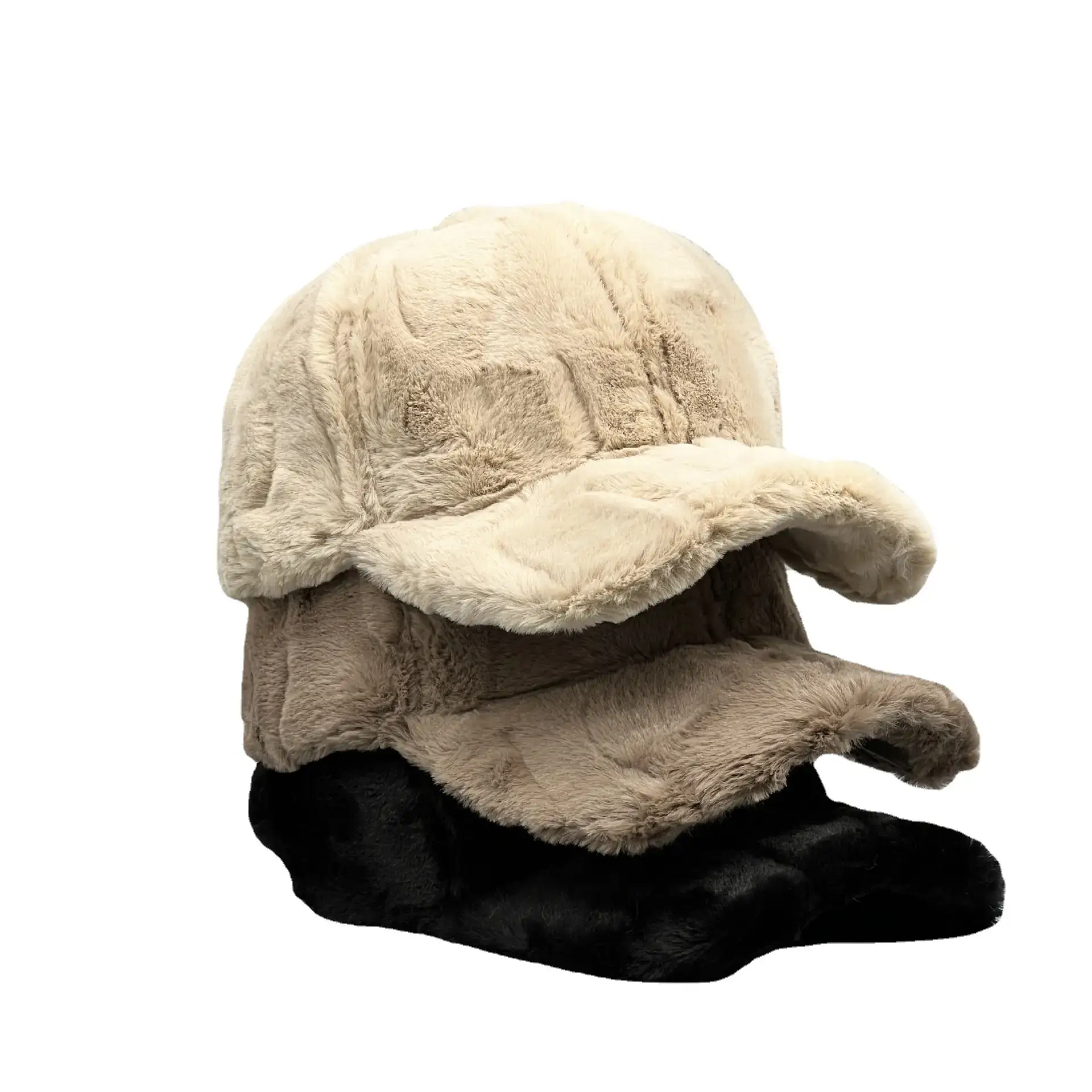 White Plush Duckbill Cap for Women Autumn Winter Warm - Image 9