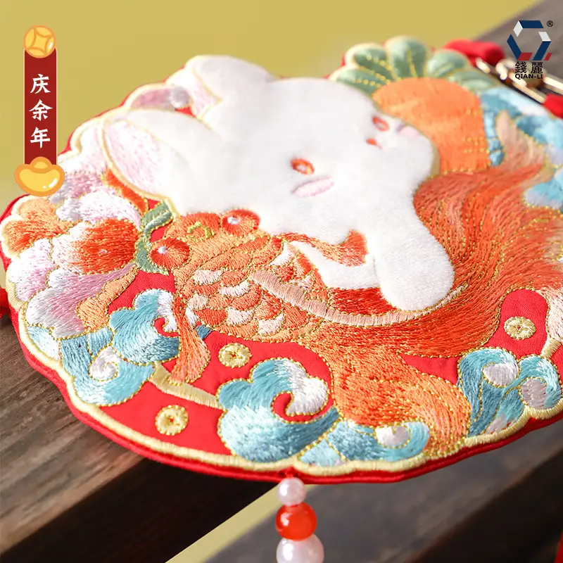 New Year Hanfu Rabbit Bag with Goldfish Embroidery Red Tassels - Image 3