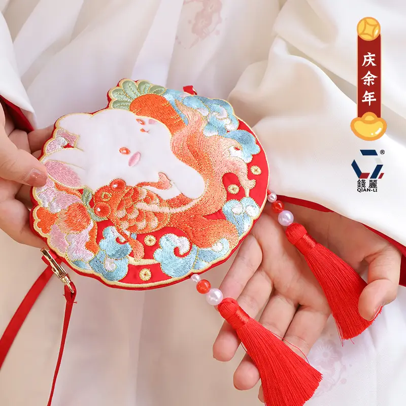 New Year Hanfu Rabbit Bag with Goldfish Embroidery Red Tassels - Image 5
