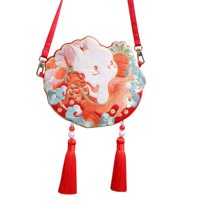 New Year Hanfu Rabbit Bag with Goldfish Embroidery Red Tassels - Image 6