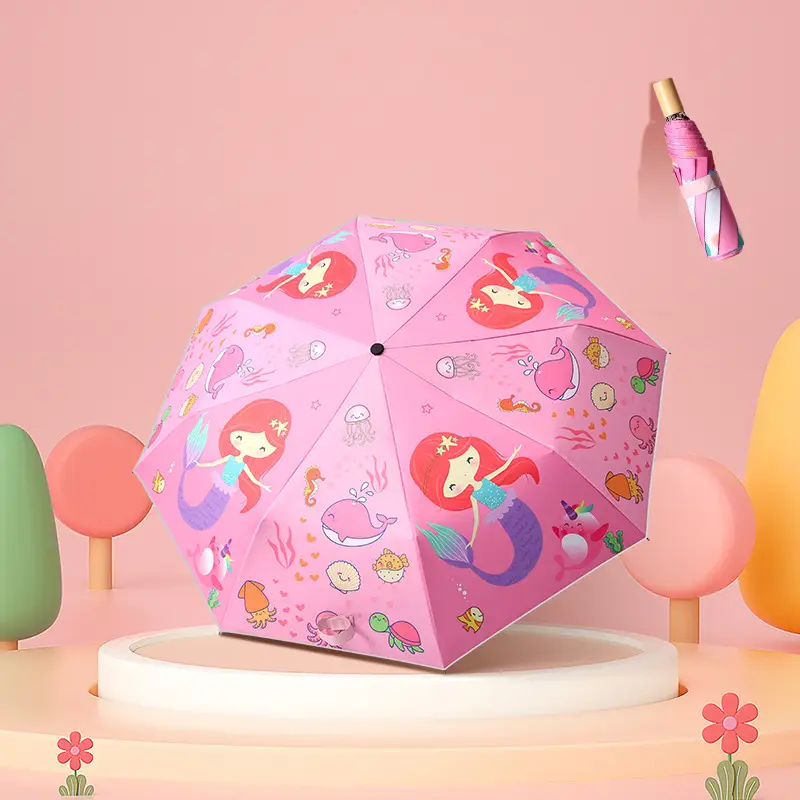 Children's Cartoon Umbrella Pink Folding Portable - Image 9
