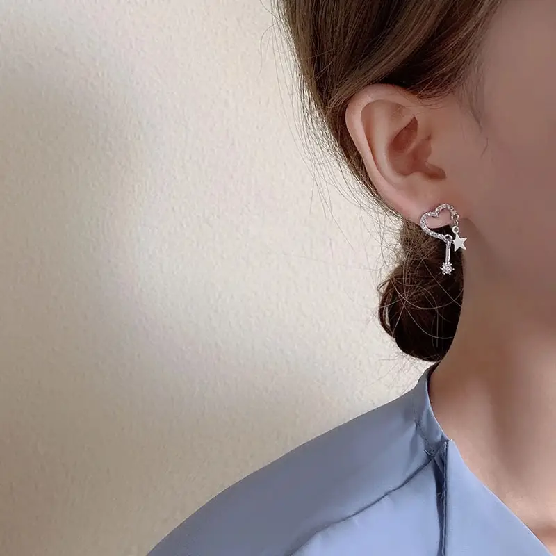 S925 Silver Love Star Earrings for Women - Image 3