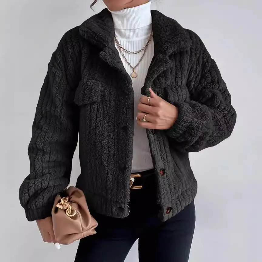 Women's 2025 Fleece Lined Turn-Down Jacket Brown - Image 7