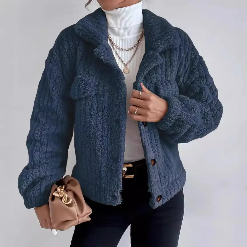 Women's 2025 Fleece Lined Turn-Down Jacket Brown - Image 9