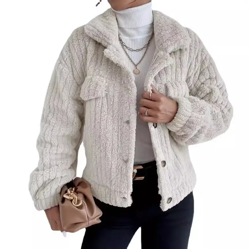 Women's 2025 Fleece Lined Turn-Down Jacket Brown - Image 10