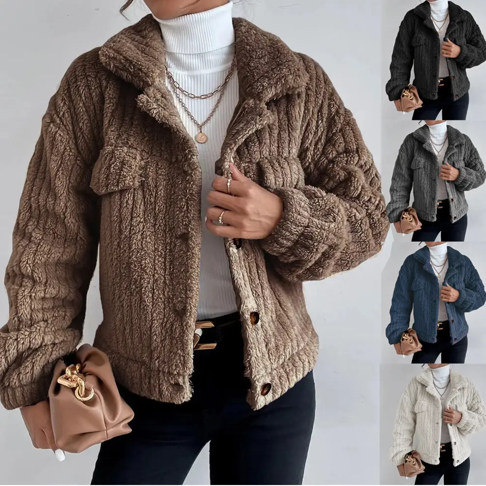 Women's 2025 Fleece Lined Turn-Down Jacket Brown — feature 12