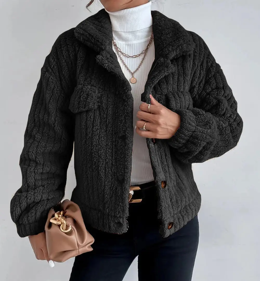Women's 2025 Fleece Lined Turn-Down Jacket Brown — feature 16