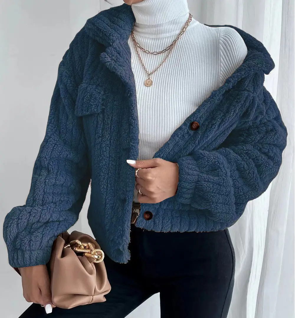 Women's 2025 Fleece Lined Turn-Down Jacket Brown — feature 23