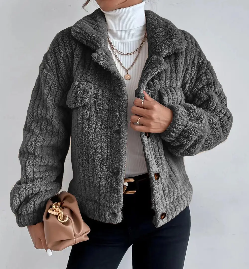 Women's 2025 Fleece Lined Turn-Down Jacket Brown - Image 2