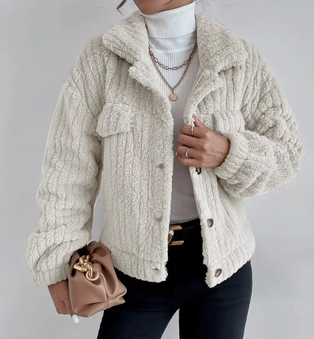Women's 2025 Fleece Lined Turn-Down Jacket Brown - Image 4