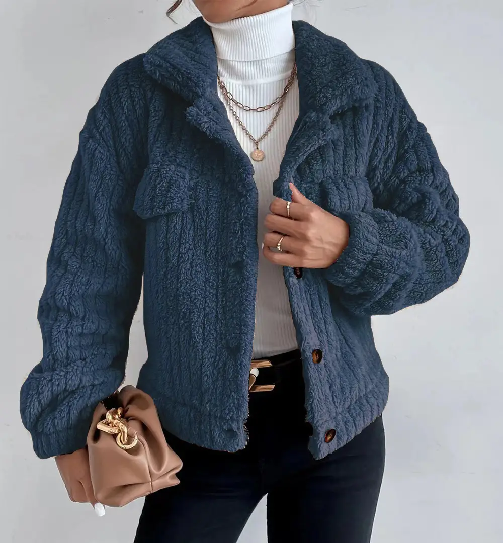 Women's 2025 Fleece Lined Turn-Down Jacket Brown - Image 5