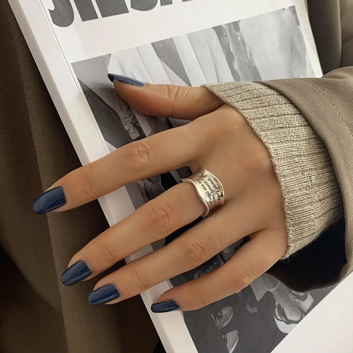 Hip Hop English Adjustable Ring for Women