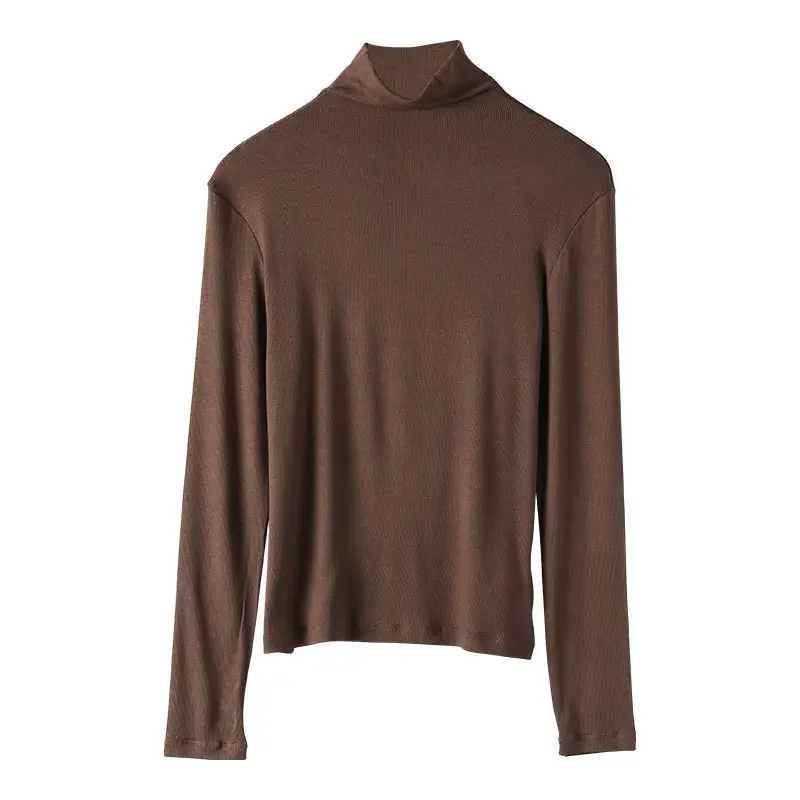 Women Slim Fit High Collar Shirt Grey Solid Color - Image 2