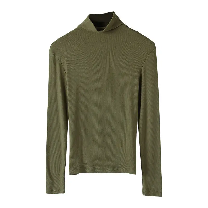 Women Slim Fit High Collar Shirt Grey Solid Color - Image 3