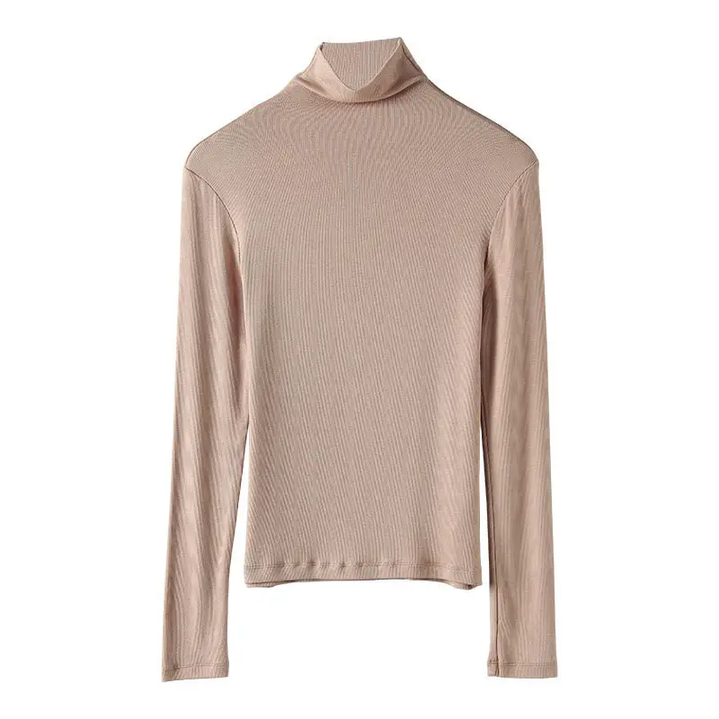 Women Slim Fit High Collar Shirt Grey Solid Color - Image 4