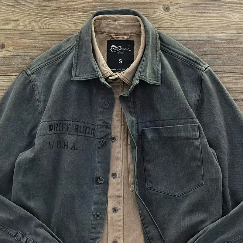 Men Japanese Ins Long Sleeve Shirt Tan