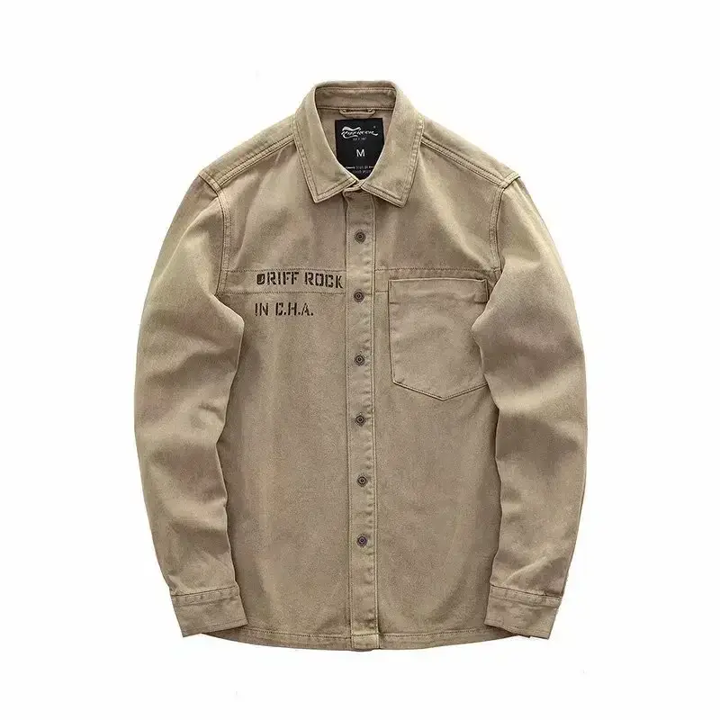 Men Japanese Ins Long Sleeve Shirt Tan