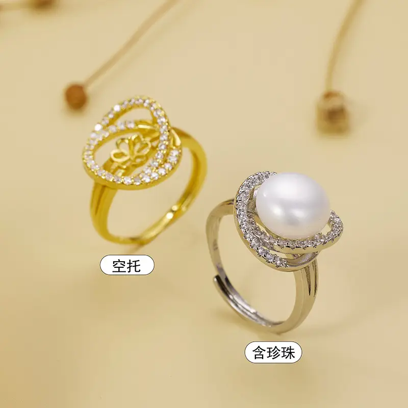 Cross-Border Gold Pearl Vortex Ring with Zircon - Image 2