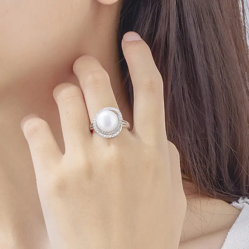 Cross-Border Gold Pearl Vortex Ring with Zircon - Image 3