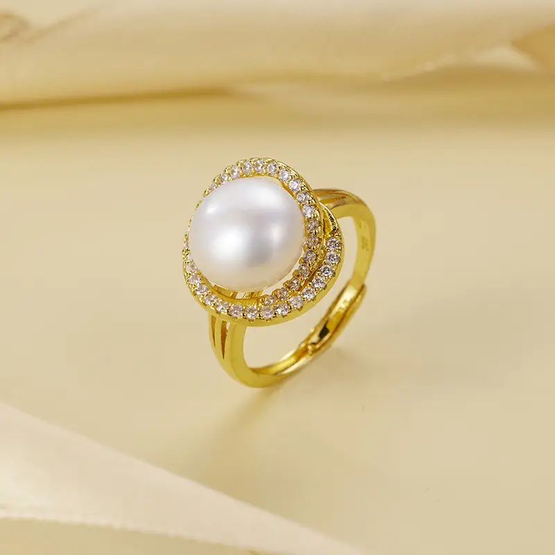 Cross-Border Gold Pearl Vortex Ring with Zircon - Image 4