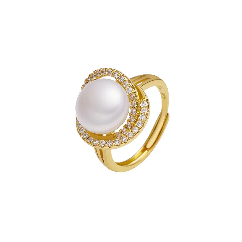 Cross-Border Gold Pearl Vortex Ring with Zircon - Image 5