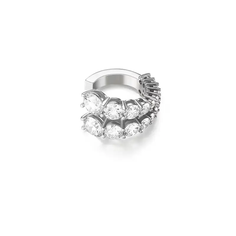 Women's C-Shape Multi Layer Diamond Earrings Silver - Image 13